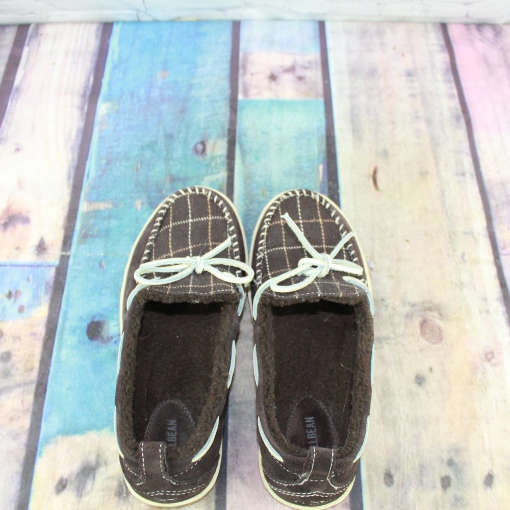 LL Bean One-Eye Plaid Soft Fleece Brown Suede Moc Mountain Slipper 8 M - Picture 5 of 8